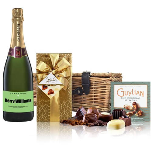 Personalised Champagne - Green Label And Chocolates Hamper